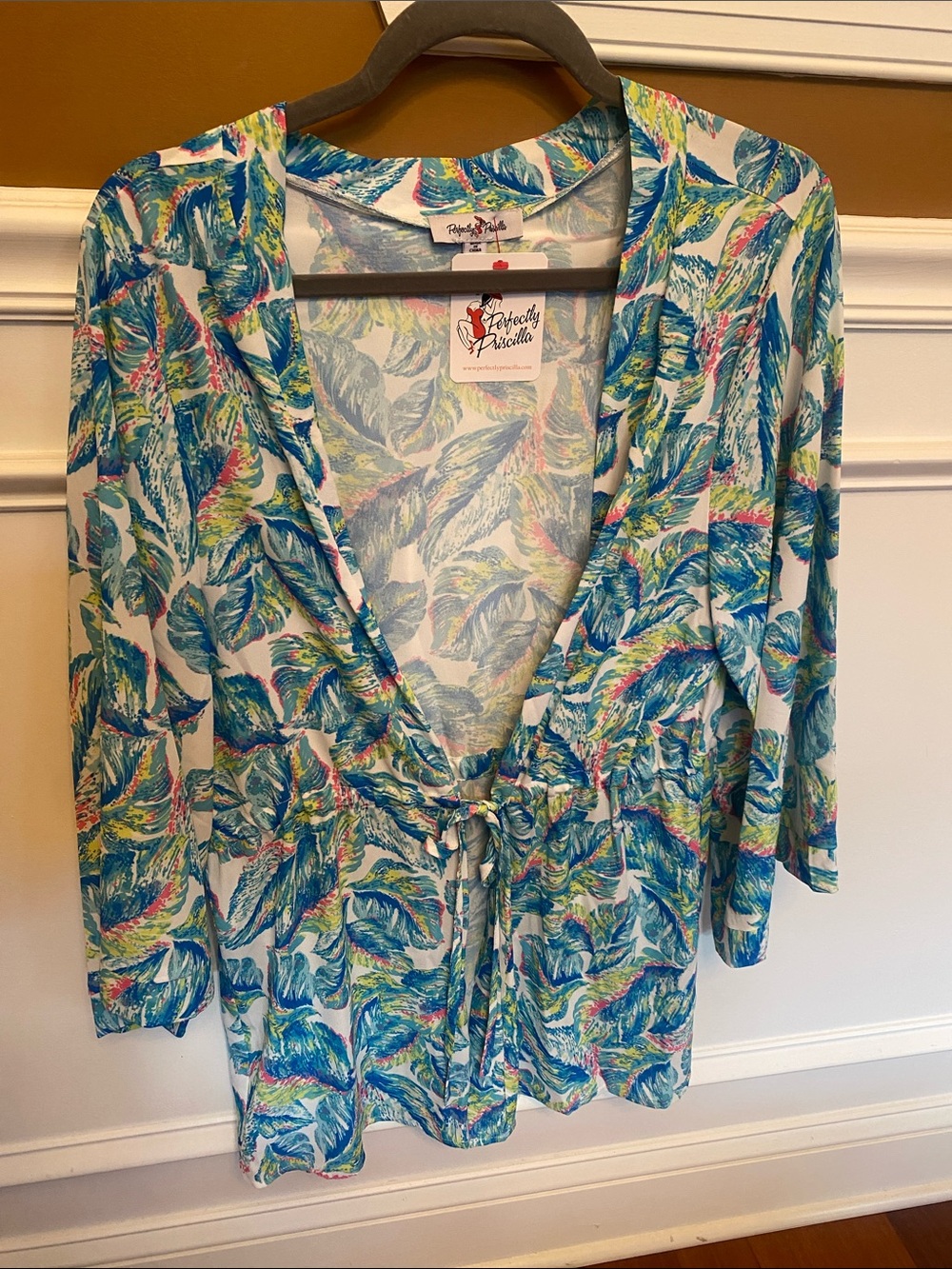 Perfectly Priscilla Teal Tropical Tie-Waist Swim Coverup